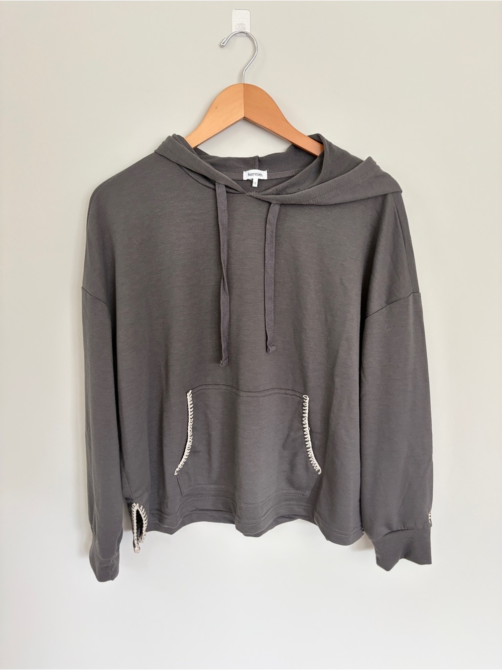 Kensie Charcoal Gray Hooded Pullover with Drawstring
